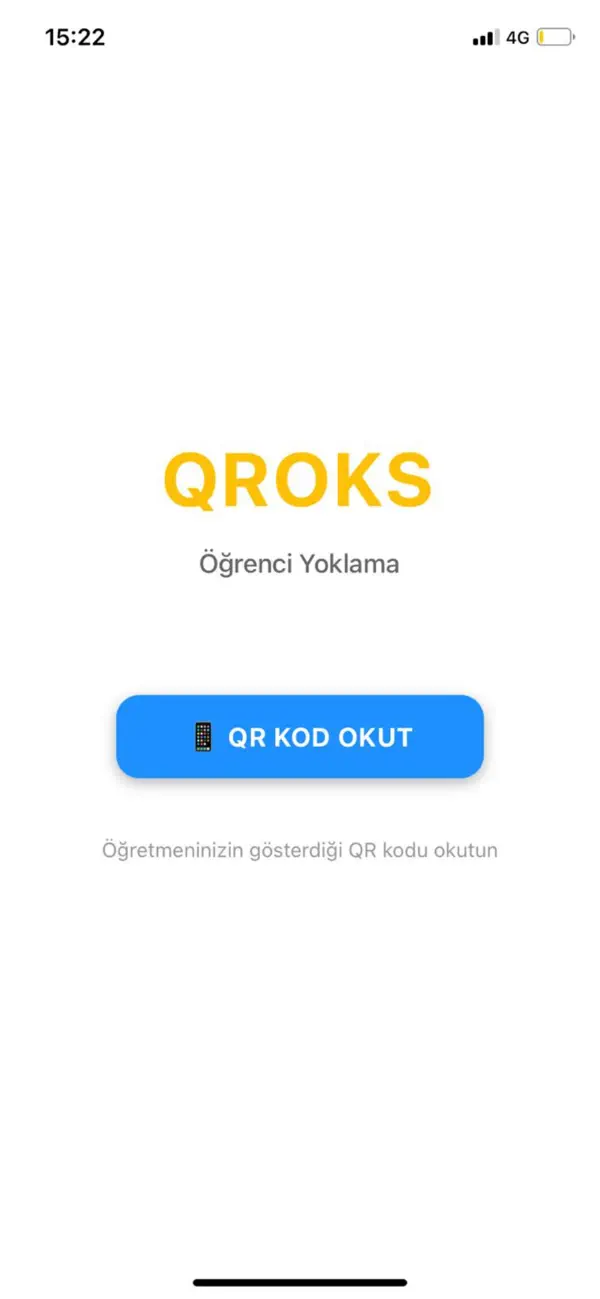 QROKS Öğrenci uygulamasının mavi QR kod okutma düğmeli ana ekranı