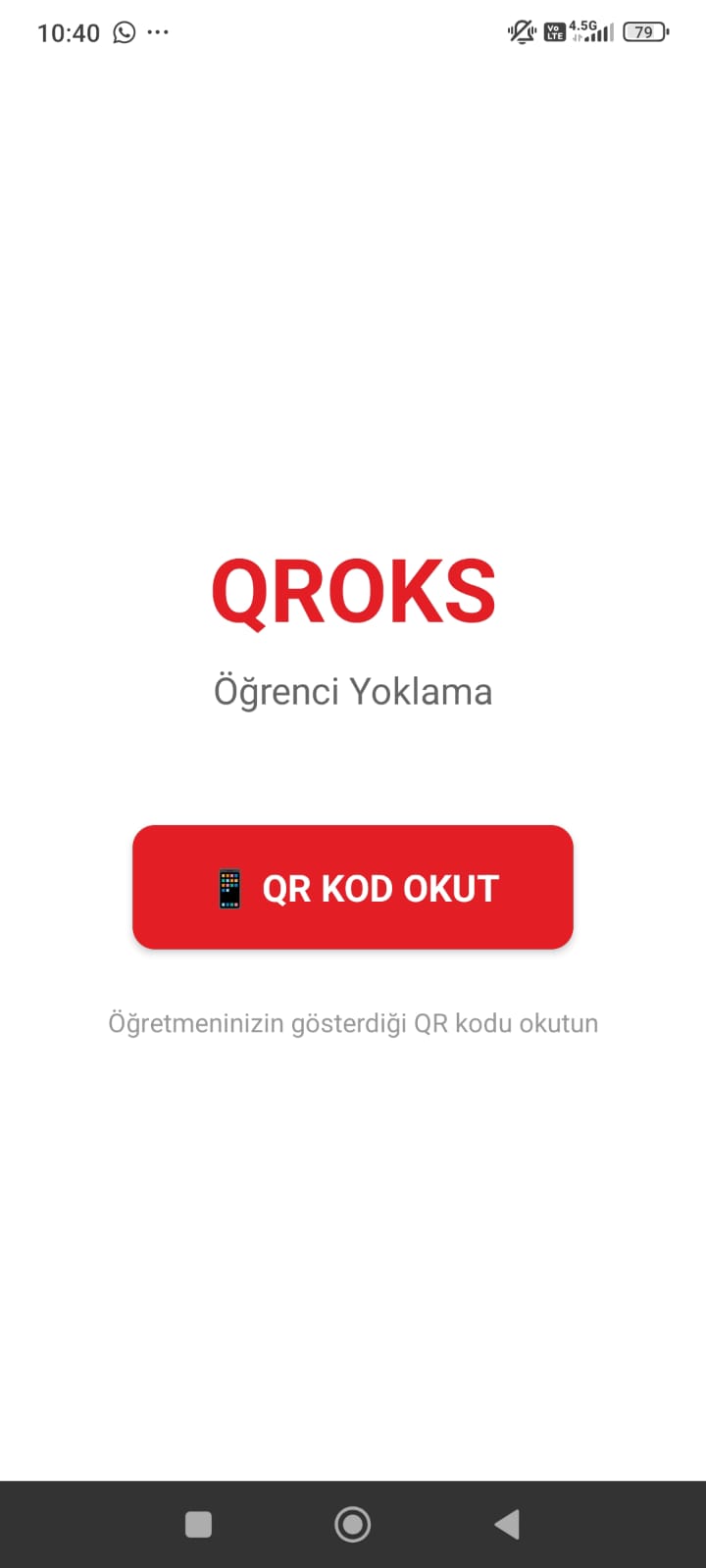QROKS Öğrenci uygulamasının QR kod okutma ana ekranı